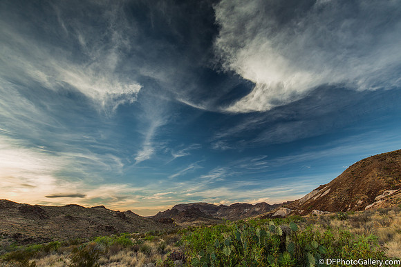 Mountains and desert at sunset